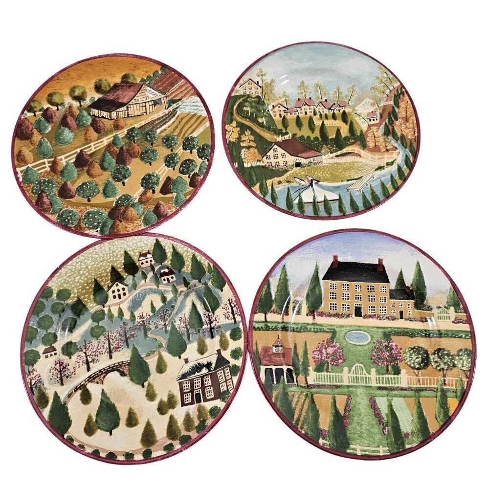 VTG Gear 1995 BLOCK Country Village 8” Ceramic Luncheon Salad Plates - Set of 4
